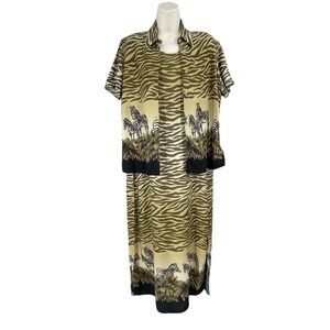Safari Print 2 Piece Maxi Dress Set Women Size L/M Zebra Avant Garde Boho USA